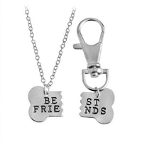 QIHE JEWELRY 2pcs/set Gold Silver Color Dog Bone Best Friends Charm Necklace & Keychain Handstamped BFF Bones Friendship Jewelry