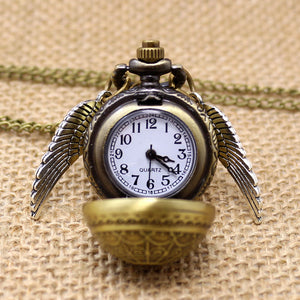 Free Drop Shipping Elegant Golden Snitch Quartz Fob Pocket Watch With Sweater Necklace Chain