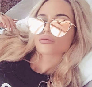 RunBird 2017 New Women Fahion Luxury Flat Top Cat Eye Sunglasses Women Twin Beam Sun Glasses Double-Deck Alloy Frame UV400 M195