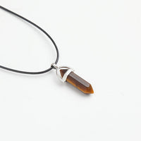 Hexagonal Column Necklaces Natural Crystal Pendants Pink Purple Stone Pendant Leather Chains Necklace For Women Fine Jewelry
