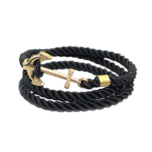 Retro Style Handmade Gold Color Anchors Shaped with Rope String Sufer Friendship Charms Bracelet & Bangle for Men Wome Jewelry
