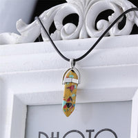 Hexagonal Column Necklaces Natural Crystal Pendants Pink Purple Stone Pendant Leather Chains Necklace For Women Fine Jewelry